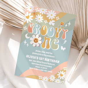 Invitation pour un premier anniversaire Groovy Rét