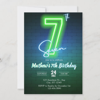 Invitation pour un septième anniversaire néon