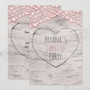Invitation pour un Sweet 16 avec un cœur d'arbre d