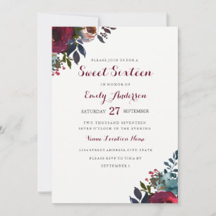 Invitation pour un Sweet Sixteen à l'aquarelle flo