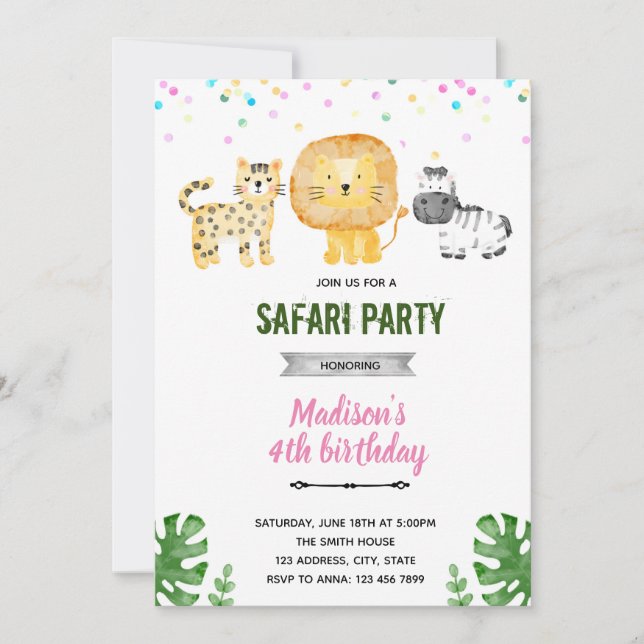 Invitation pour un zoo safari pastel (Devant)