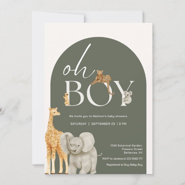 Invitation pour une Baby Shower avec des Animaux d (Devant)