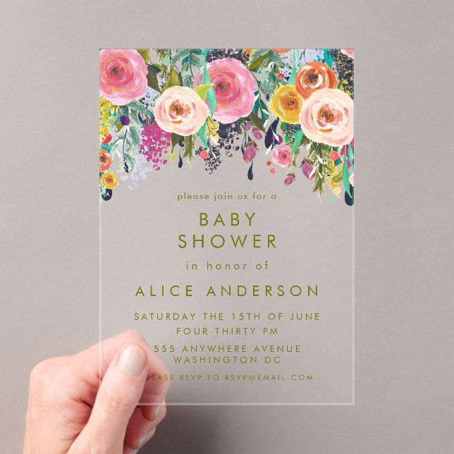 Invitation pour une Baby Shower avec Fleurs Peinte (In situ (ordinateur de poche))