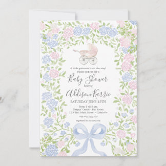 Invitation pour une baby shower avec un landau gra