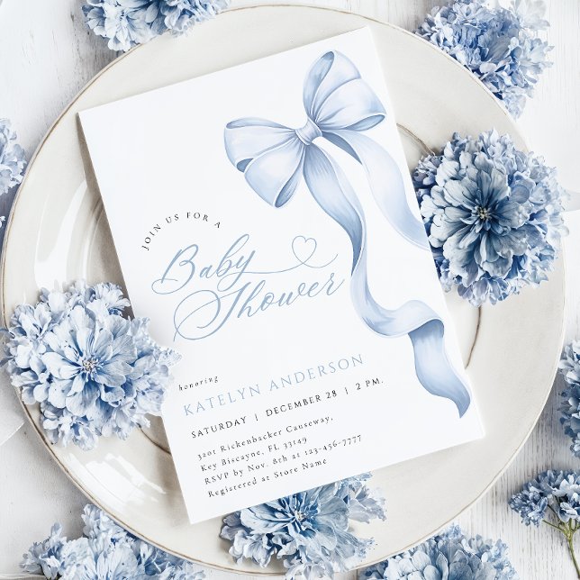Invitation pour une Baby Shower avec un Nœud Bleu (Créateur téléchargé)