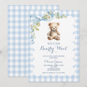 Invitation pour une baby shower avec un ours en pe