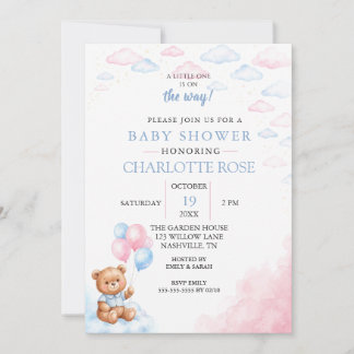 Invitation pour une Baby Shower avec un ours en pe