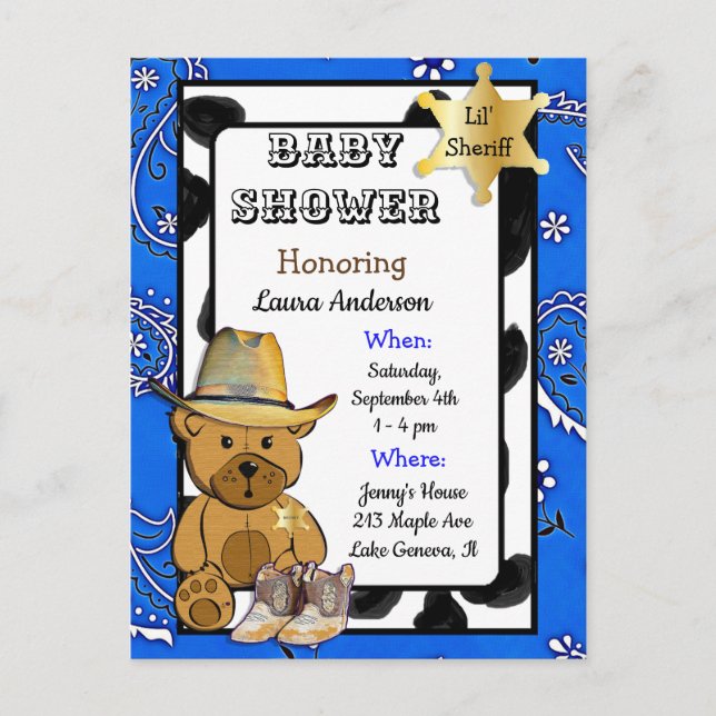 Invitation pour une Baby Shower avec un ours en pe (Devant)