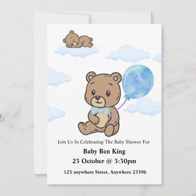 Invitation pour une Baby Shower avec un Ours en Pe (Devant)