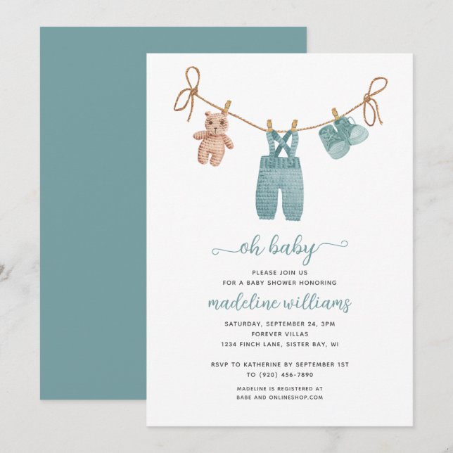 Invitation pour une Baby Shower BOHO Baby Clothes  (Devant / Derrière)