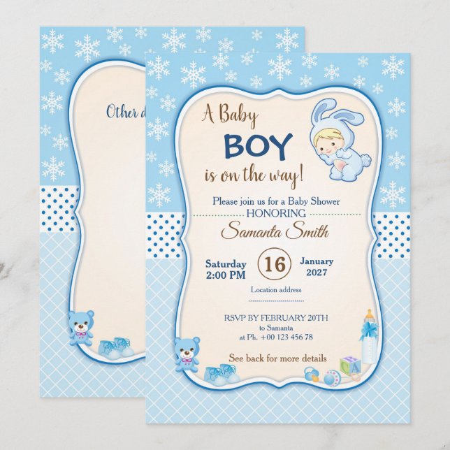 invitation pour une baby shower, c'est un garçon (Devant / Derrière)