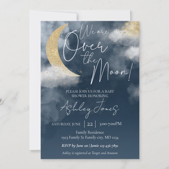 Invitation pour une Baby Shower Dans la Lune (Devant)