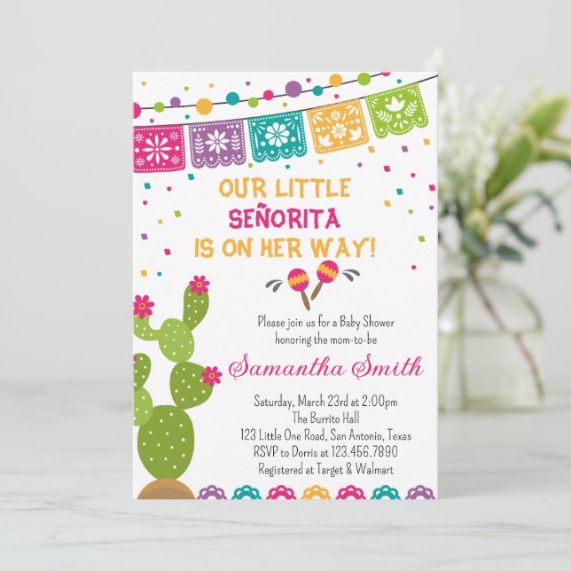 Invitation pour une Baby Shower de Fête Bohème Mex (Debout devant)