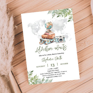 Invitation pour une baby shower de voyage aventure