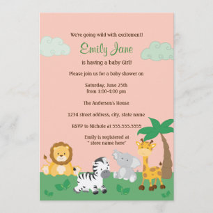 Invitation pour une Baby Shower Fille Safari Jungl