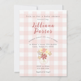 Invitation pour une Baby Shower Fleur à carreaux r