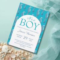 Invitation pour une baby shower garçon hippocampe 