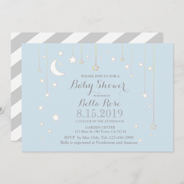 Invitation pour une Baby Shower Garçon Lune et Éto (Devant / Derrière)