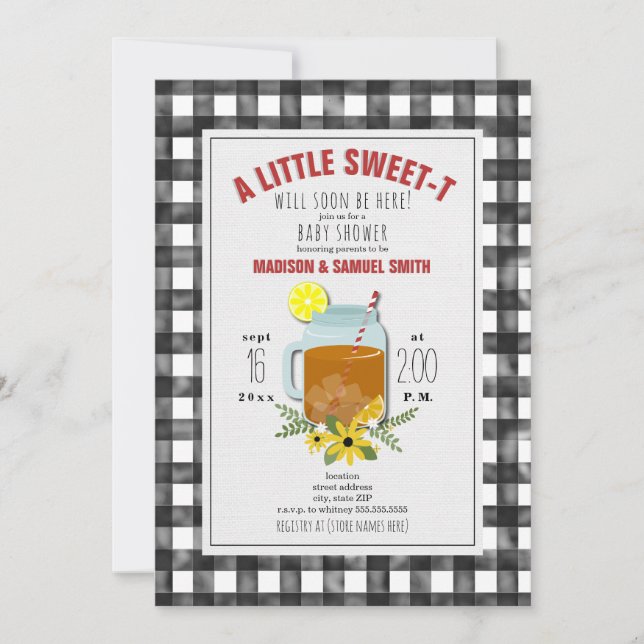 Invitation pour une Baby Shower Gingham Tea Floral (Devant)