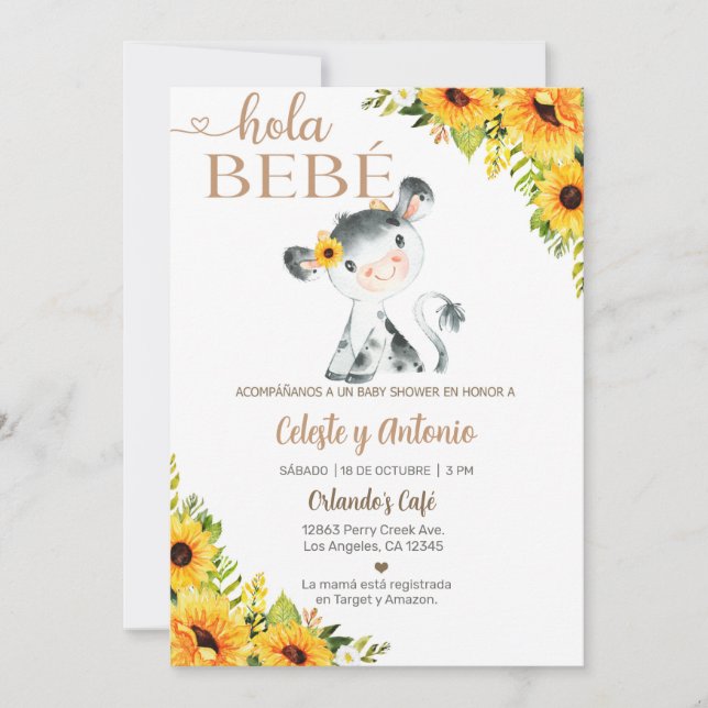 Invitation pour une baby shower "Hola bebé" cow gi (Devant)