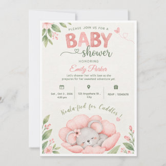 Invitation pour une baby shower koala fleuri