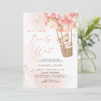 Invitation pour une Baby Shower Ours en Teddy Rose
