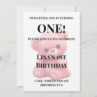 Invitation pour une Baby Shower Ourson Rose en Pel