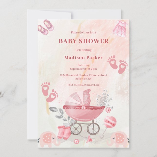 Invitation pour une Baby Shower pour un landau de  (Devant)