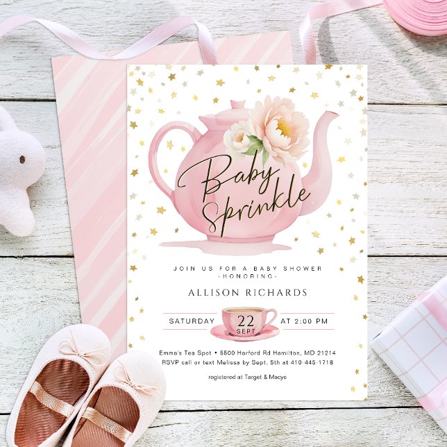 Invitation pour une Baby Sprinkle Tea Party Rose (Pink Tea Party Baby Shower)