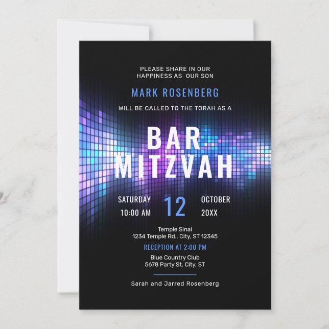 Invitation pour une Bar Mitzvah à la soirée dansan (Devant)