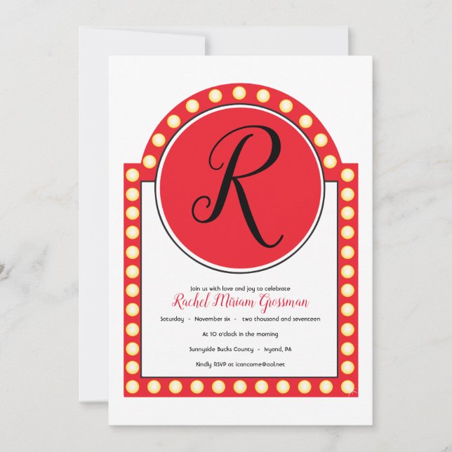 Invitation pour une Bat Mitzvah avec l'enseigne du (Devant)