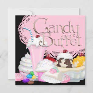 Invitation pour une fête avec buffet de bonbons
