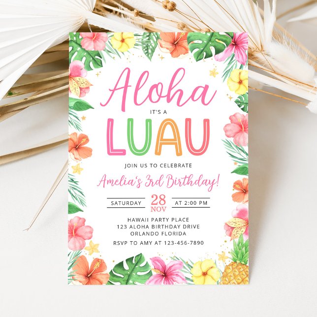 Invitation pour une fête d'anniversaire Aloha Trop (Créateur téléchargé)
