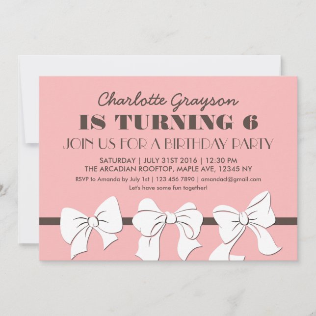Invitation pour une fête d'anniversaire avec ruban (Devant)