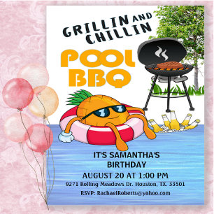 Invitation pour une fête d'anniversaire BBQ Piscin