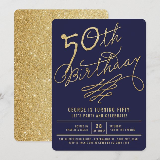 Invitation pour une fête d'anniversaire de 50 ans  (Devant / Derrière)