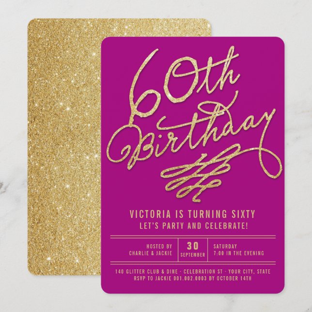 Invitation pour une fête d'anniversaire de 60 ans  (Devant / Derrière)
