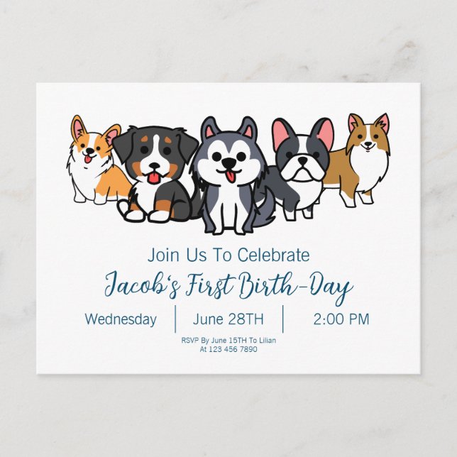 Invitation pour une fête d'anniversaire de chiot s (Devant)
