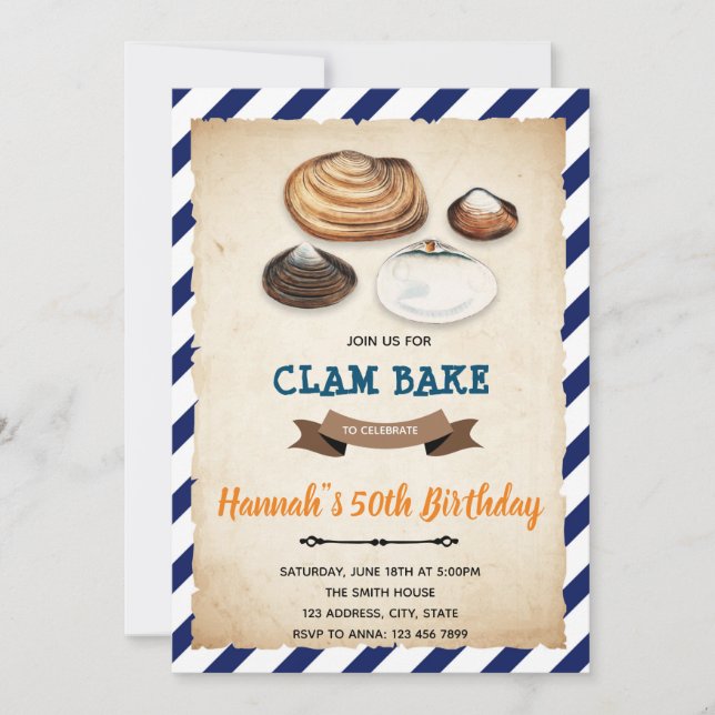 Invitation pour une fête d'anniversaire de clam ba (Devant)