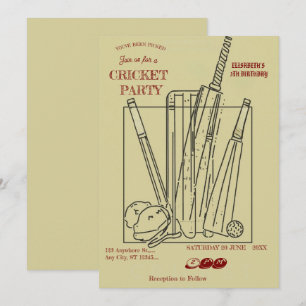 Invitation pour une fête d'anniversaire de cricket