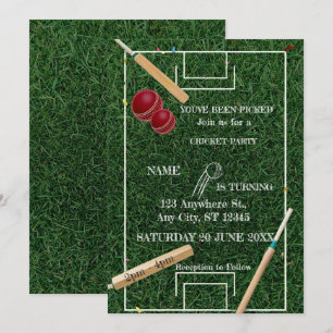 Invitation pour une fête d'anniversaire de cricket