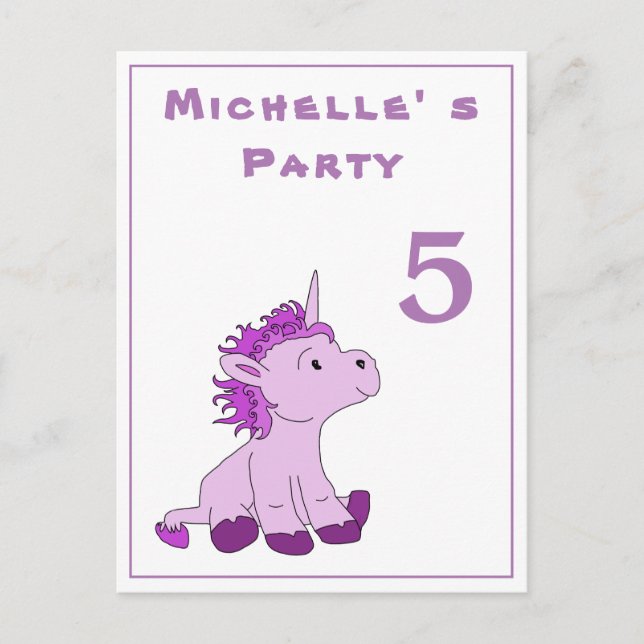 Invitation pour une fête d'anniversaire de licorne (Devant)