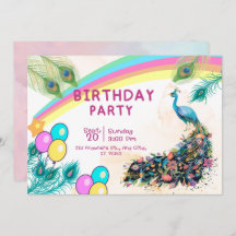  Invitation pour une fête d'anniversaire de paon  