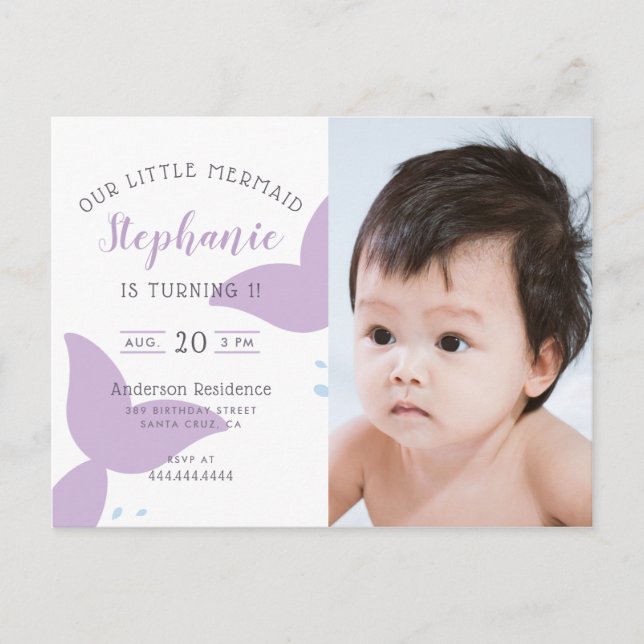 Invitation pour une fête d'anniversaire de sirène  (Devant)