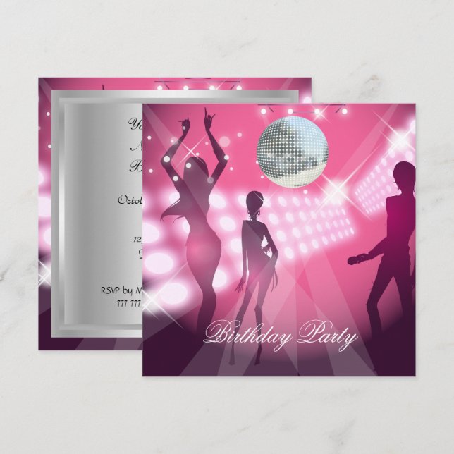 Invitation pour une fête d'anniversaire Disco Rétr (Devant / Derrière)