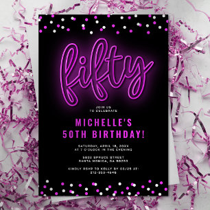 Invitation pour une fête d'anniversaire Neon Fifty