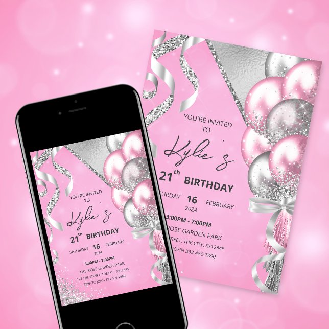 Invitation pour une fête d'anniversaire rose et ar (Créateur téléchargé)