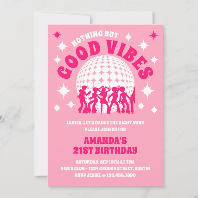 Invitation pour une fête d'anniversaire rose funky (Devant)