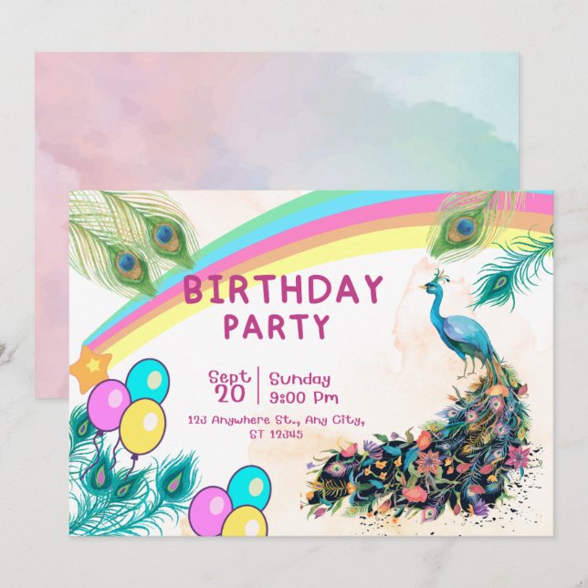 Invitation pour une fête d'anniversaire sur le th (Devant / Derrière)