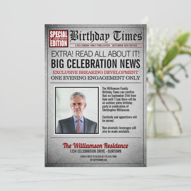 Invitation pour une fête d'anniversaire sur un jou (Debout devant)